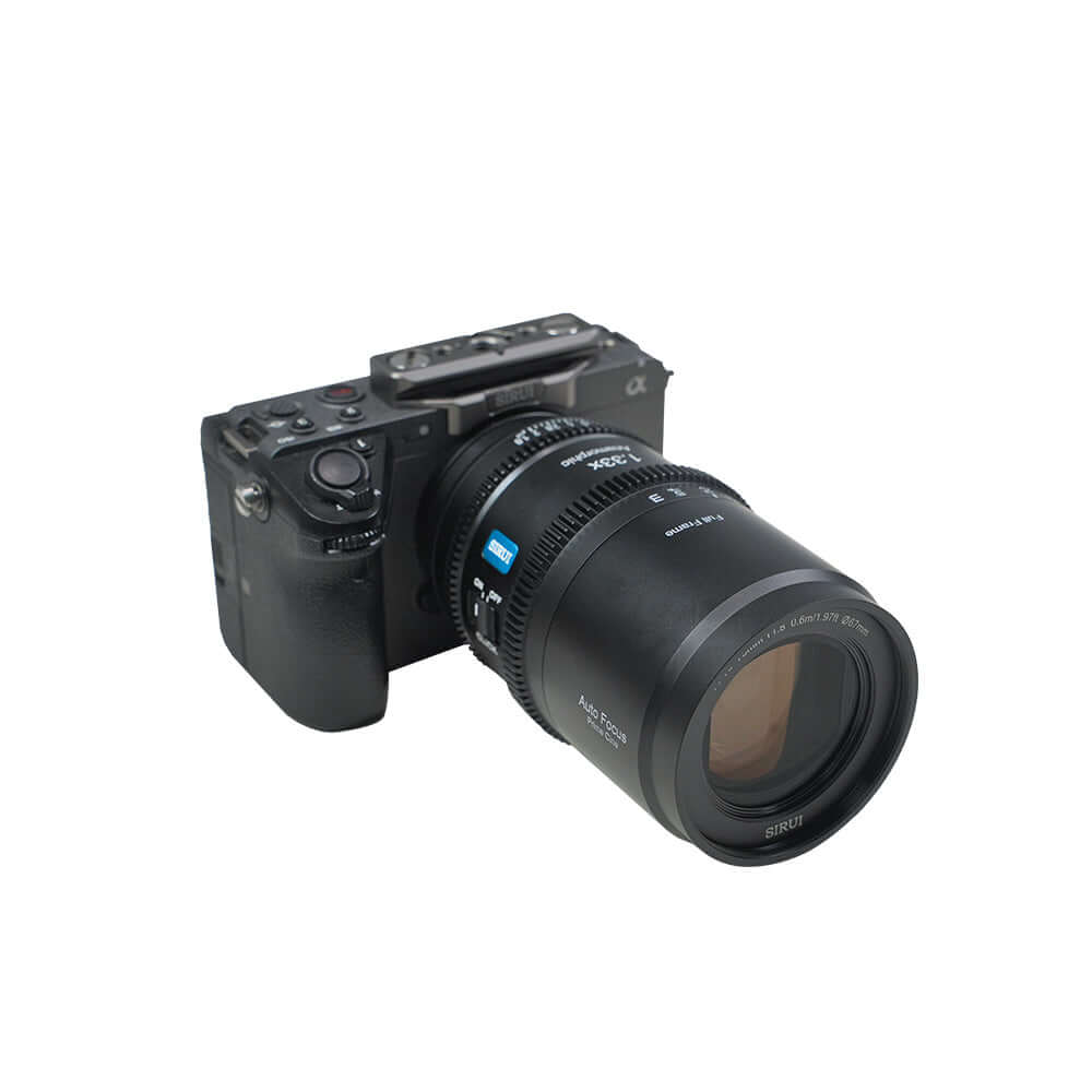 SIRUI Astra Series 1.33x Full Frame Auto Focus Anamorphic Cine Lens mounted on a Sony camera