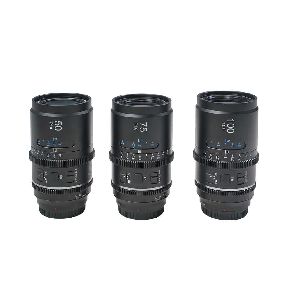 SIRUI Astra Series 1.33x Full Frame Auto Focus Anamorphic Cine Lens set of 50mm, 75mm, and 100mm T1.8