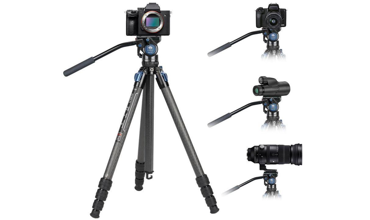 SIRUI Lightweight AM-124 Carbon Fiber Tripod with AM-5V Fluid Head
