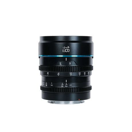 SIRUI Night Walker T1.2 S35 Frame Cine Lens Series 16mm lens with fast aperture and sleek design.