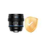 Sirui Care For 20mm T1.8 1.33X S35 Anamorphic Lens with accident protection icon.