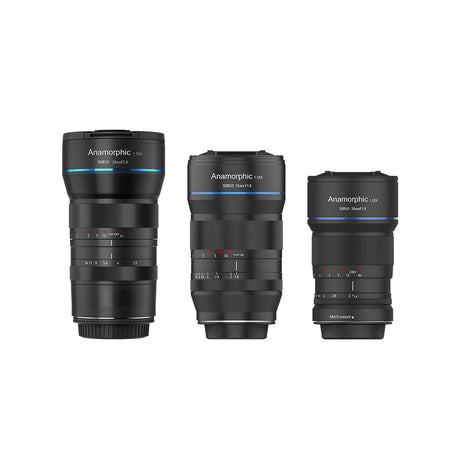 SIRUI 35mm F1.8 1.33x M4/3 Anamorphic Lens displayed alongside other lens options.