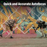 SIRUI Sniper 16/23/33/56/75mm F1.2 APS-C Frame Autofocus Lens being used for quick and accurate autofocus in a vibrant mural setting.
