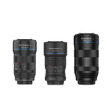 SIRUI 35mm F1.8 1.33x M4/3 Anamorphic Lens with two other Anamorphic lenses, showcasing different models and features.