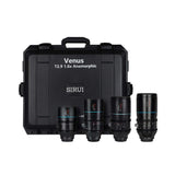 SIRUI Venus Full-Frame Anamorphic Lens set including T2.9 1.6x lenses in a sturdy case for filmmakers.