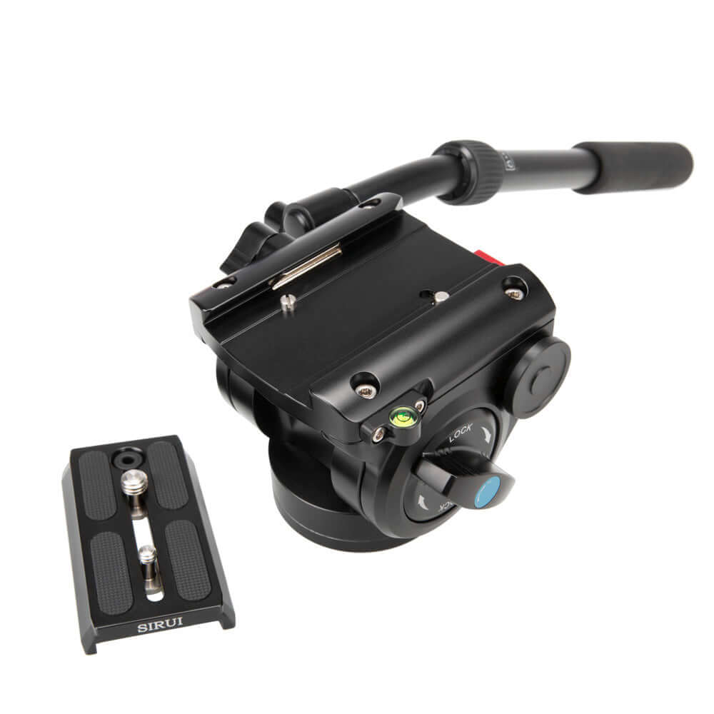 SIRUI P-326SR Multifunction Carbon Monopod with VH-10 Fluid Video Head - PSR Series fluid video head and quick-release plate.