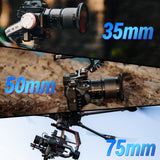 SIRUI Saturn 35/50/75mm T2.9 1.6x Full-Frame Carbon Fiber Anamorphic Lens displayed on cameras with 35mm, 50mm, and 75mm focal lengths.