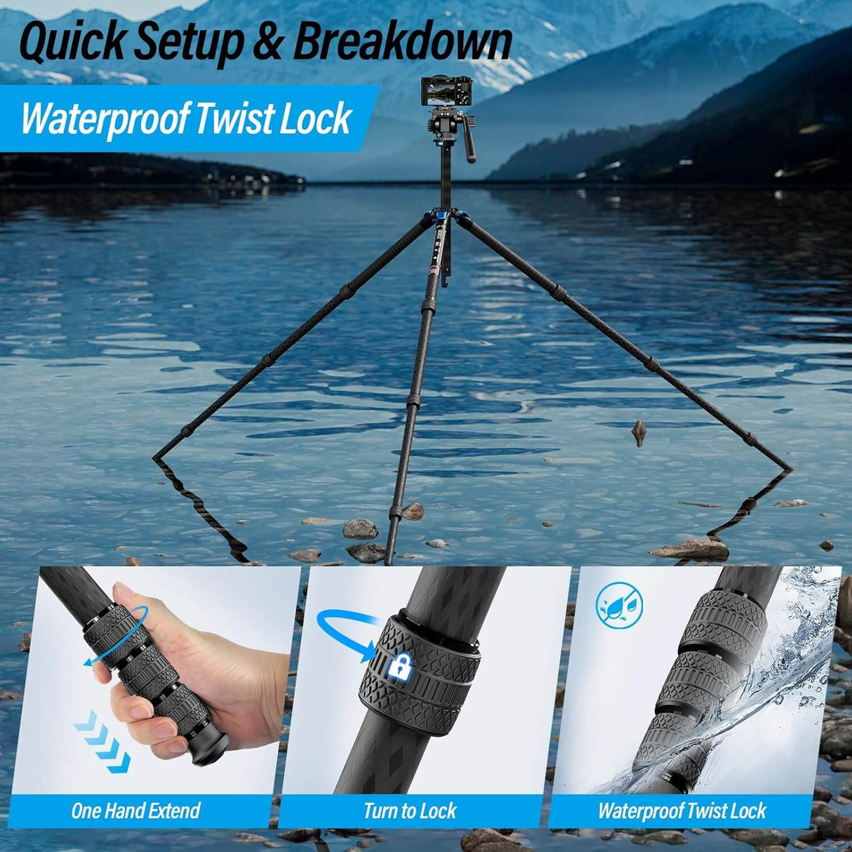 SIRUI AM-124 Carbon Fiber Tripod with AM-5VX Fluid Head 5