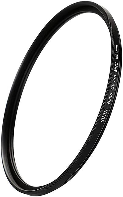 SIRUI 67mm Ultra Slim S-Pro Nano MC UV Lens Filter showcasing high-quality optical glass and aluminum rings.