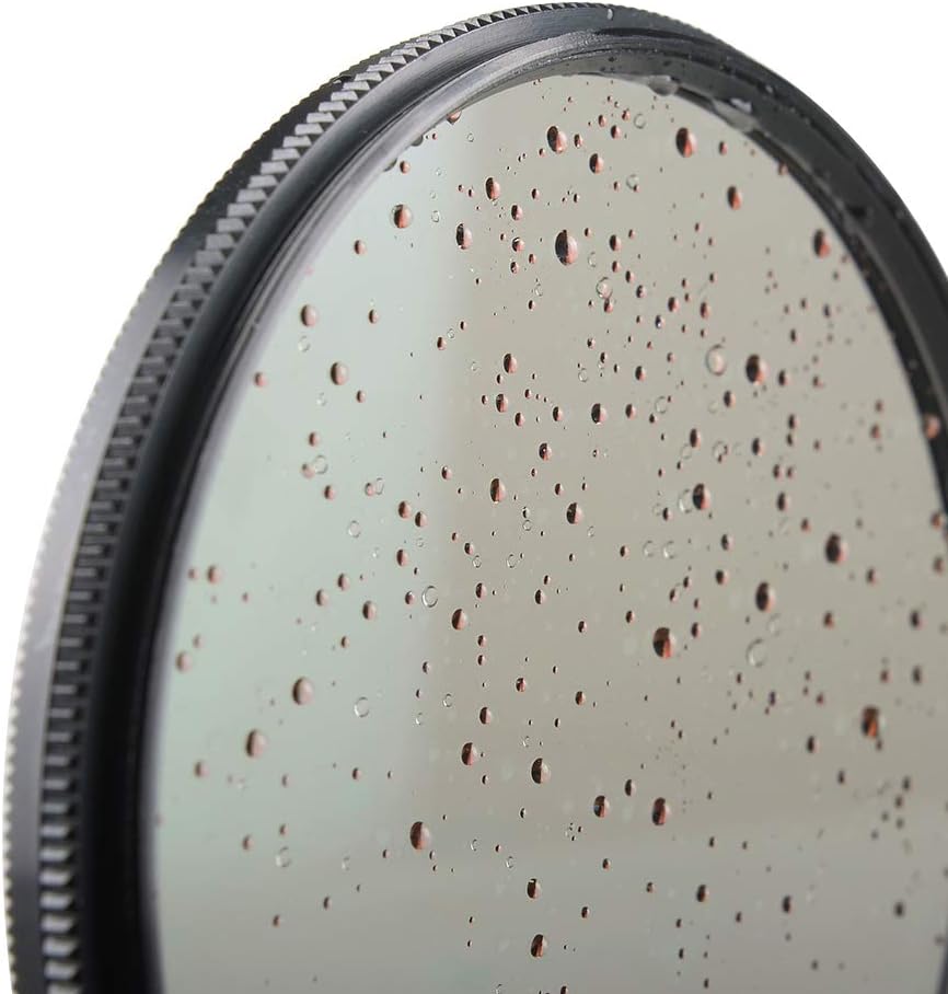 Close-up of SIRUI 67mm Ultra Slim S-Pro Nano MC UV Lens Filter showing water droplets on the surface.